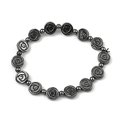 Non-magnetic Hematite Synthetic Non-Magnetic Hematite Beaded Bracelets, Flower, Inner Diameter: 2-1/4 inch(5.65cm)