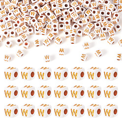 Letter W Непрозрачные акриловые бусины, с металлическим обрамлением, кубические, Буква W, 4.5x4.5x4.5 мм, отверстие : 2 мм