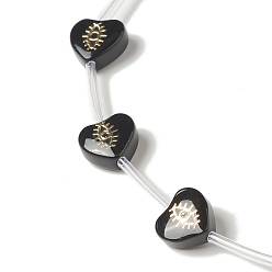 Black Handmade Lampwork Beads Strands, with Golden Tone Brass Findings & Enamel, Heart with Eye, Black, 7.5x8x4.5mm, Hole: 0.9mm, about 20pcs/strand, 14.17 inch(36cm)