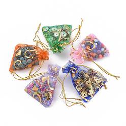 Mixed Color Heart Printed Organza Bags, Gift Bags, Rectangle, Mixed Color, 9x7cm