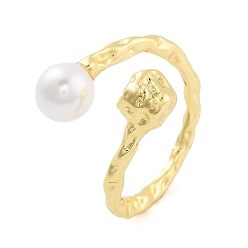 Настоящее золото 18K Открытые манжеты из текстурированной латуни с покрытием стойки, кольцо из бусин из искусственного жемчуга для женщин, без кадмия и без свинца, долговечный, реальный 18 k позолоченный, внутренний диаметр: 18 мм