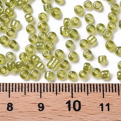 Yellow Green Glass Seed Beads, Trans. Colours Lustered, Round, Yellow Green, 3mm, Hole: 1mm, about 10000pcs/pound
