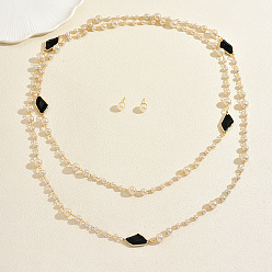 Черный Женские комплекты сережек-гвоздиков из сплава и искусственного жемчуга, а также бус из бусин., золотые, чёрные, 1660 мм