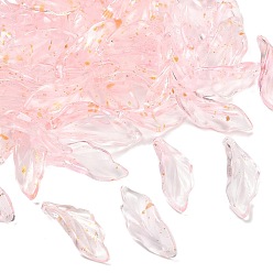 Pink Стеклянные подвески, лист, с золотой порошок, розовые, 25x9.5x3 мм, отверстие : 1.4 мм, Около 952 шт / 1000 г
