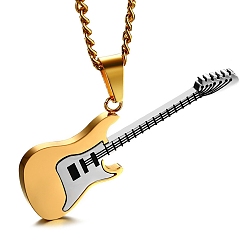 Doré  Pendentifs en inox, guitare, or, 23.62 pouce (60 cm)