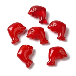 Красный Lampwork бисер, дельфин, красные, 15x21x9 мм, отверстие : 1 мм, Около 35~40 шт / 100 г