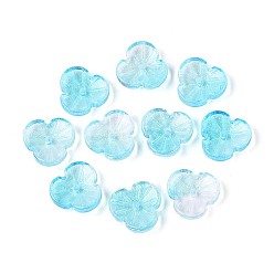 Небесно-голубой Расписные прозрачные стеклянные шапочки для запекания, цветок, с блеском порошок, голубой, 11.5x12x3.5~4 мм, отверстие : 1.2 мм, Около 1750 шт / 1000 г