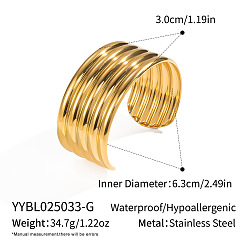 Настоящее золото 18K 304 открытые браслеты-манжеты из нержавеющей стали, широкие браслеты для женщин, реальный 18 k позолоченный, 1-1/8 дюйм (3 см), внутренний диаметр: 2-1/2 дюйм (6.3 см)