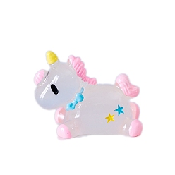 Pink Статуэтки единорога из светящейся смолы для украшения рабочего стола автомобиля, светящиеся в темноте украшения, розовые, 24x31 мм