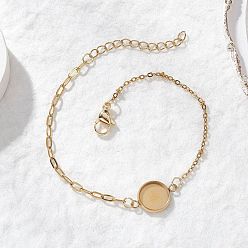 Золотой 304 изготовление браслета-скрепки из нержавеющей стали, с плоскими круглыми 304 кабошонами из нержавеющей стали, золотые, 7.28 дюйм (18.5 см), лоток : 10 мм