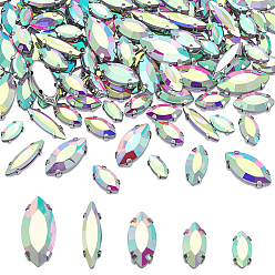 Хрусталь AB 120Шитье со стразами, многожильных ссылки, стекло горный хрусталь, с латунными зубцами в платиновых тонах, лошадиный глаз , хрусталь AB, 8~15x4~7x3.5~5 мм, отверстие : 0.8~1 мм