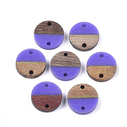 Розовато-лиловый Соединители из смолы и ореха, плоско-круглые, розовато-лиловый, 15~15.5x3~4 мм, отверстие : 1.8 мм