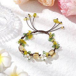 Olive Jade Гальванизированные натуральные оливковые нефритовые бусины плетеные браслеты для женщин, цветок, с гальваническим покрытием из натуральных кварцевых бусин и акриловыми подвесками, внутренний диаметр: 2~3 дюйм (5~7.5 см)