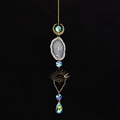 Натуральный Агат Подвесные украшения из натурального агата и металла от сглаза в виде луны, Стеклянные каплевидные кисточки для ловли солнца для дома и сада, наружное украшение, 450 мм