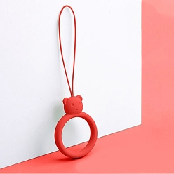 FireBrick Ring with Bear Shapes Silicone Mobile Phone Finger Rings, Finger Ring Short Hanging Lanyards, FireBrick, 9.5~10cm, Ring: 40x30x9mm