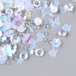 Белый Ручной полимерной глины кабошонов, с пластиковыми пайетками и искусственным жемчугом из АБС и акриловыми стразами, разнообразные, белые, 1.5~10x1.5~9x0.2~4 мм, отверстие : 1~1.2 мм