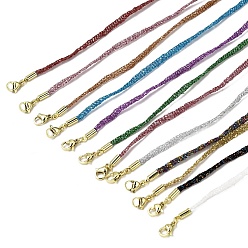 Mixed Color 3.5MM Polyester Metallic Cord Braided Cord Necklace Making, with Brass Findings and 202 Stainless Steel Lobster Claw Clasps, Long-Lasting Plated, Rack Plating, Golden, Mixed Color, 16.14 inch(41cm)~18.11 inch(46cm)