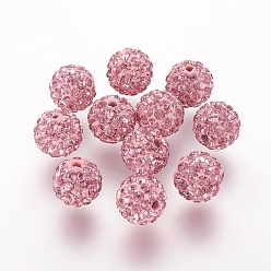 Rosa Claro Abalorios de rhinestone de arcilla polímero, Grado A, rondo, bolas de discoteca, rosa luz, 8x7.5 mm, agujero: 1 mm