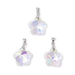 Платина Цвет AB покрытием стеклянные подвески, цветок, с латунными петлями, граненые, платина, 17.5x18x8.5 мм, отверстие : 4.5x4 мм