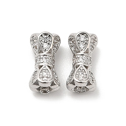 Платинированный Латунные микро проложить кубического циркония бусы, без кадмия, без никеля и без свинца, колонна с каплей, Реальная платина, 10.5x5.5x5.3 мм, отверстие : 1.2 мм