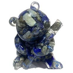 Lapis Lazuli Resin Panda Display Decoration, with Natural Lapis Lazuli Chips Inside for Home Office Desk Decoration, 65x65x85mm