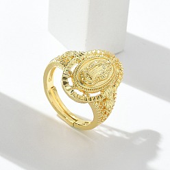 Oval Кольца на тему девы марии, украшения из латуни для женщин, долговечный, стойки покрытие, реальный 18 k позолоченный, без свинца и без кадмия, овальные, 19 мм, внутренний диаметр: 16 мм