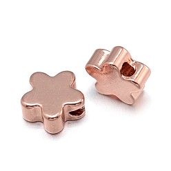Розовый Позолоченный Цветочные латунные бусины, без свинца, без никеля и без кадмия, Настоящее розовое золото покрыто, 6x3 мм, отверстие : 1 мм