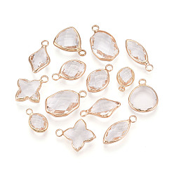 Прозрачный Латунь стекло кулоны, разнообразные, граненые, прозрачные, 13~20x7.5~14.5x3~5.5 мм, отверстие : 2~2.2 мм