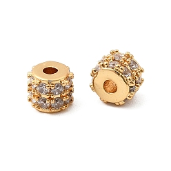 Настоящее золото 18K Латунные прозрачные бусины из кубического циркония, колонка, реальный 18 k позолоченный, 4.5x3.5 мм, отверстие : 1.2 мм