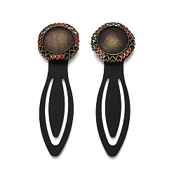 Античная Бронза Закладки из сплава и железа, сердце с плоским круглым вращающимся подносом, со стразами, античная бронза, 75.5~76x24x5.5~6 мм, Размер лотка: 16 мм