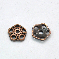 Красная Медь Тибетском стиле сплав шарик крышки, цветок, без свинца и без кадмия, Красная медь, 8x2 мм, отверстие : 1.5 мм