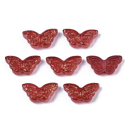 Темно-Красный Прозрачные брызги, окрашенные распылением, с золотой фольгой, бабочка, темно-красный, 8x15x4 мм, отверстие : 1 мм