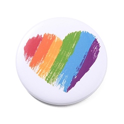 Blanc Broche en fer coeur arc-en-ciel, broche de fierté plate et ronde, blanc, 44x8mm, pin: 0.7 mm