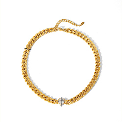 Сердце Ожерелья с подвесками из нержавеющей стали с прозрачным кубическим цирконием, настоящие позолоченные украшения 18k для женщин, сердце, 15.75 дюйм (40 см)