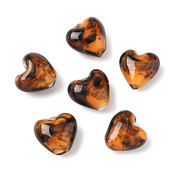 Сердце Ручной золотой песок бусины бисер нитей, с леопардовым принтом рисунком, сердце, 13.5~14.5x15~15.5x8.5 мм, отверстие : 1.6~2 мм