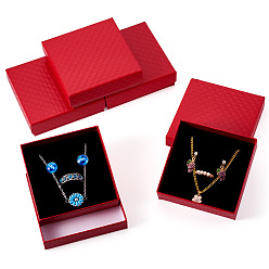 Красный 5шт. картонные коробки для упаковки ювелирных изделий с ромбовидной текстурой и губкой внутри, для подвесок, серег и колец, квадратный, красные, 8.8x8.8x2.8 см