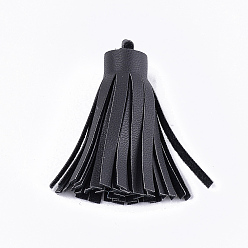 Black PU Leather Tassel Big Pendants Decorations, Black, 53~56x14~17mm, Hole: 2mm