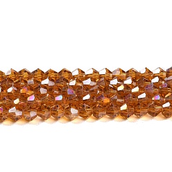 Dark Orange Transparent Electroplate Glass Beads Strands, AB Color Plated, Faceted, Bicone, Dark Orange, 4x4mm, Hole: 0.8mm, about 82~85pcs/strand, 12.01~12.2 inch(30.5~31cm)