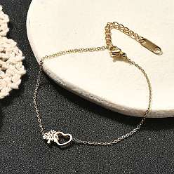 Золотой 304 браслеты из нержавеющей стали ссылка для женщин, Сердце и дерево, ионное покрытие (ip), золотые, 6-3/4 дюйм (17.3 см)