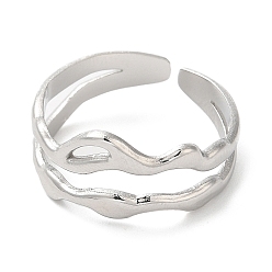 Stainless Steel Color 304 Stainless Steel Hollow Wave Open Cuff Ring for Women, Stainless Steel Color, Inner Diameter: 17mm