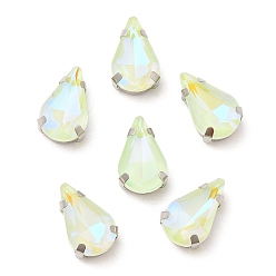 Перидот Мокко флуоресцентная (ми) капля, пришитая стразами, многожильных ссылки, с настройками латуни, аксессуары для одежды, перидот, 12.5x8x5 мм, отверстие : 1.2 мм