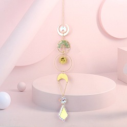 Зеленый Авантюрин Кольцо из натурального зеленого авантюрина, обернутого проволокой, с подвеской в виде древа жизни, ловцы солнца с луной и стеклянными кисточками для оконных подвесных украшений, 475 мм