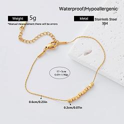 Cube 304 Stainless Steel Beads Anklets for Women, Golden, Cube, 6-3/4 inch(170mm)