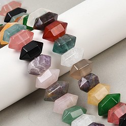 Смешанные камни Нити бусин из натурального смешанного камня с двойными концами, кусковая пуля, граненые, смешанные окрашенные и неокрашенные, 20x11x10 мм, отверстие : 1 мм, около 20 шт / нитка, 7.99'' (20.3 см)