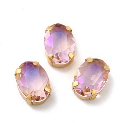 Розовый Овал с эффектом лунного света, пришитый стразами, многожильных ссылки, с золотыми тонами латунных зубьев, аксессуары для одежды, светло-розовый, 14x10x7 мм, отверстие : 1 мм