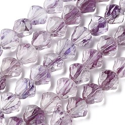 Purple Inner Flower Handmade Lampwork Beads Strands, Shell Shape, Purple, 11x12x7mm, Hole: 1mm, about 24pcs/strand, 10.24 inch(26cm)