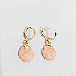 Легкий Лосось Серьги с застежкой-рычагом из сплава и эмали в форме ракушки на морскую тематику, золотые, светлый померанцевый, 32x13 мм