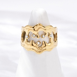 Золотой 304 открытые кольца манжеты из нержавеющей стали, со стразами, золотые, 16 мм, внутренний диаметр: 17 мм