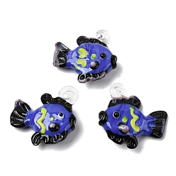 Синий Подвески лэмпворк ручной работы, тропические рыбки-талисманы, синие, 30~33x29~31x10~12 мм, отверстие : 3~4 мм