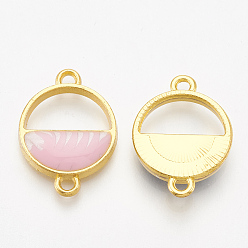 Pearl Pink Alloy Enamel Links connectors, Flat Round, Golden, Pearl Pink, 22x15.5~16x2.5~3.5mm, Hole: 1.5mm